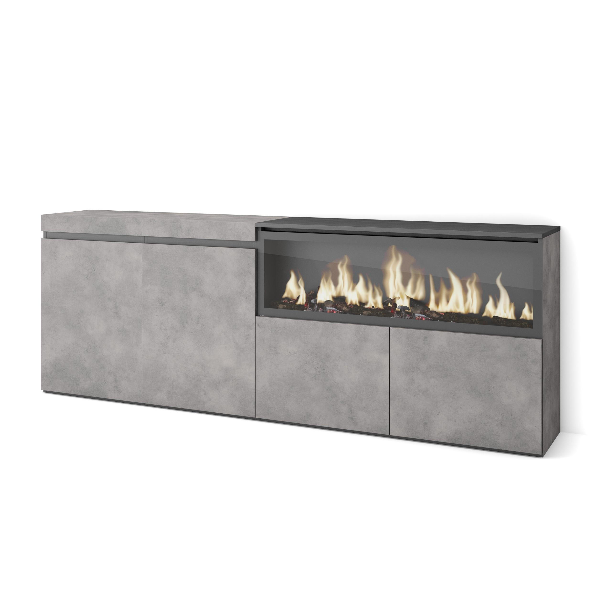 SIDEBOARD Highboard, Elektrokamin XXL, zementgrau, 208/35/75cm - Schwarz/Grau, Holzwerkstoff (208/75/35cm) - Skraut Home