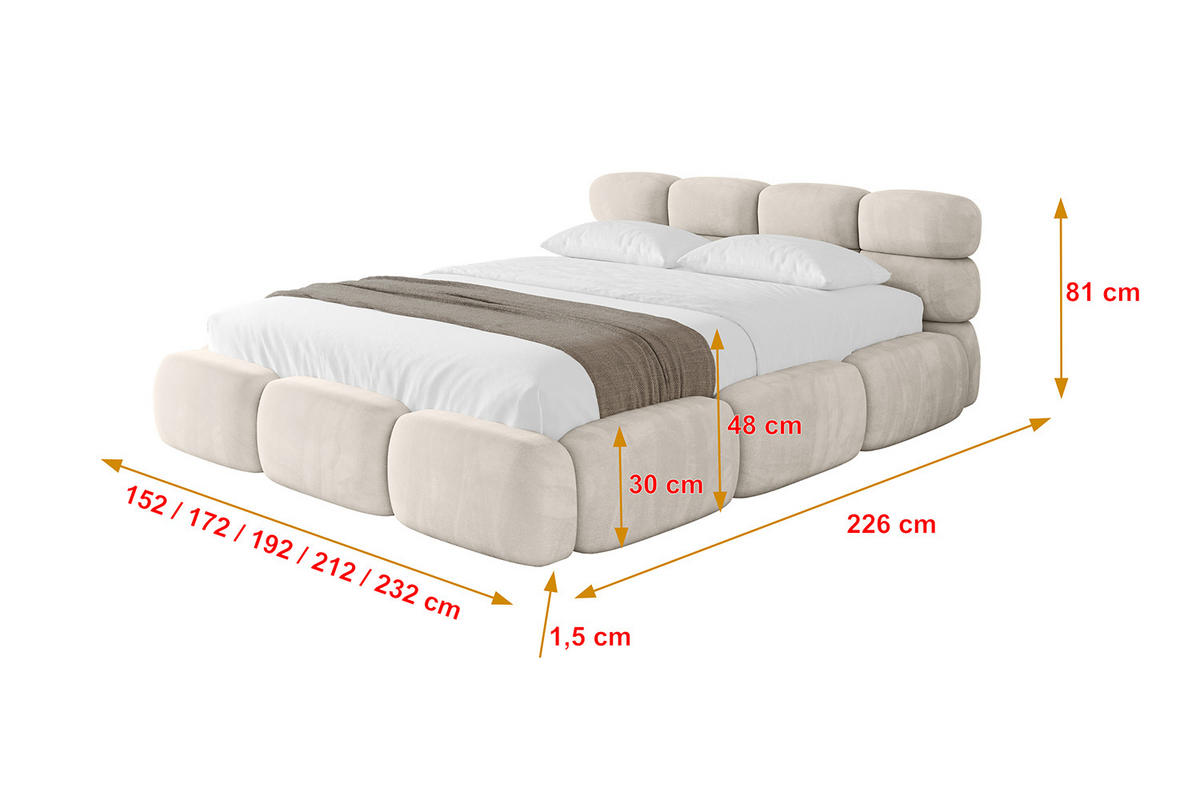 POLSTERBETT mit Bettkasten und Lattenrost, Boxbett ohne Matratze - NOMA 180x200 Beige - Beige, Holzwerkstoff/Textil (180/200cm) - ALTDECOR