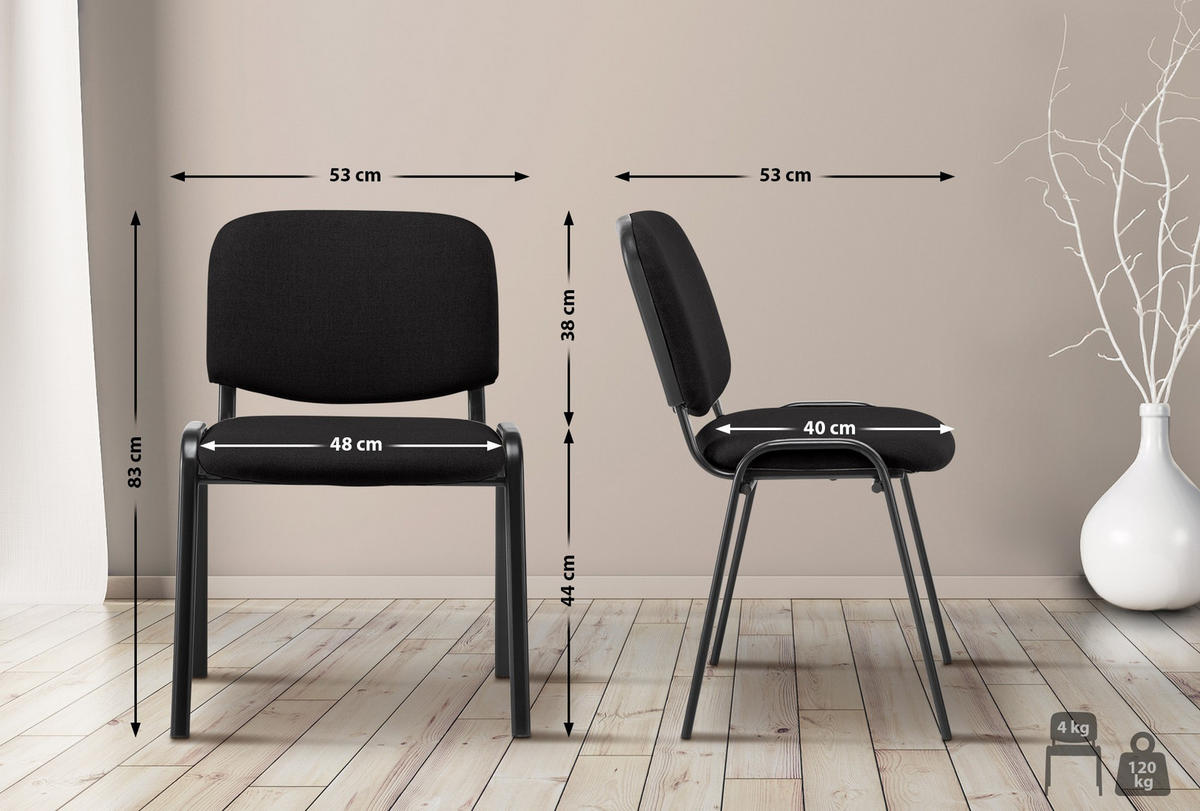 BESUCHERSTUHL Stoff schwarz - Schwarz, Textil/Metall (53/83/53cm) - CLP