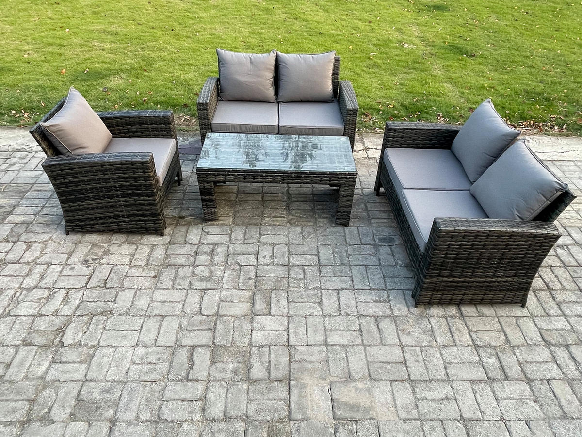 GARTENSOFA mit hoher Rückenlehne Polyrattan Dunkelgrau 5-Sitzer - Dunkelgrau, Metall - Fimous