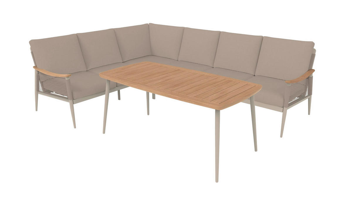 GARTENLOUNGESET Linda Eckloungegruppe Gartenmöbel - Beige, Kunststoff - DELUKE
