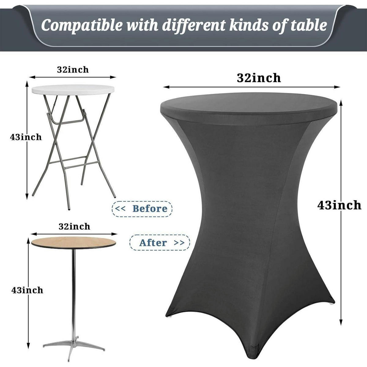 STEHTISCHHUSSE 3er-Set Dunkelgrau Ø 80-85 cm - Anthrazit, Textil (80/110cm)
