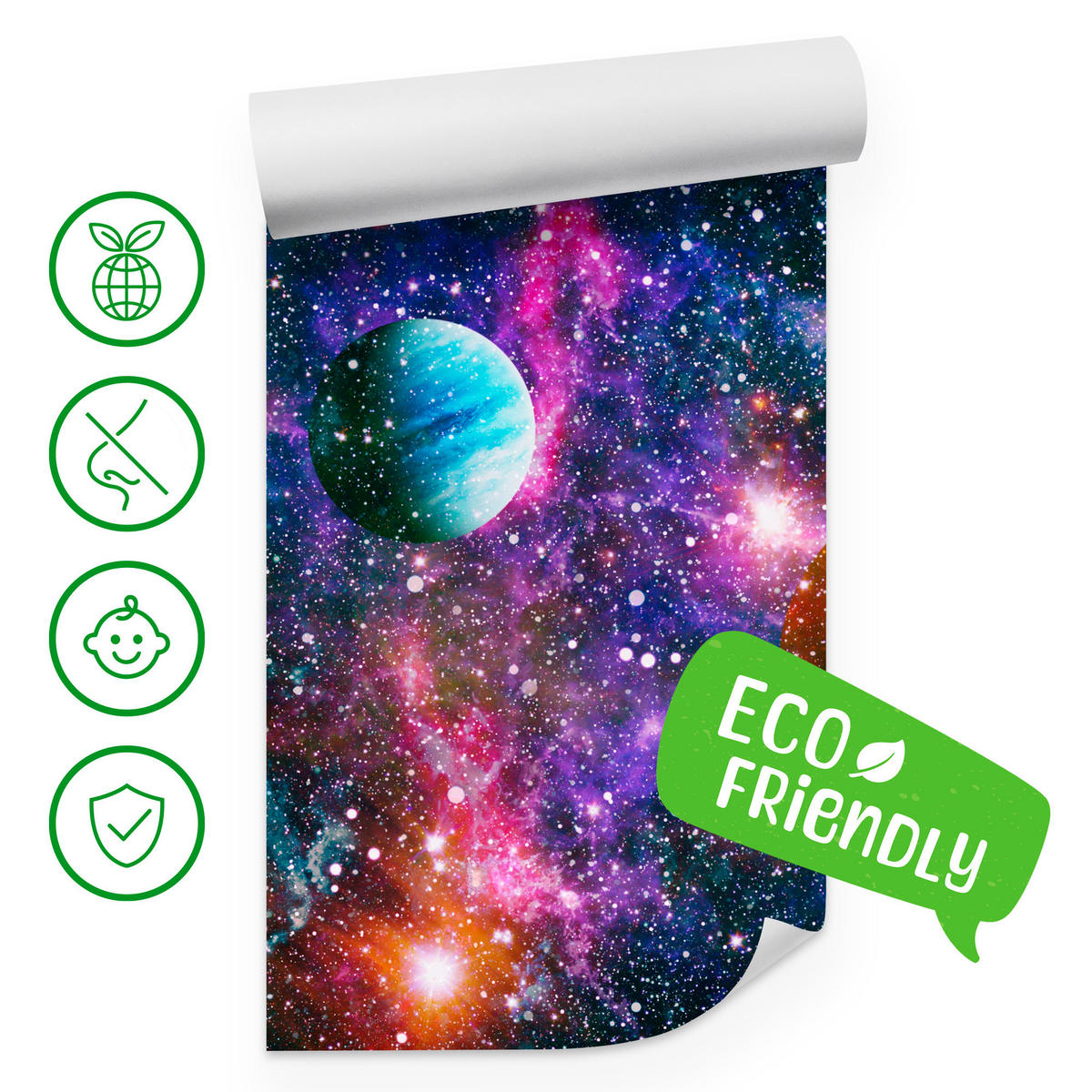 FOTOTAPETE für Schlafzimmer Bunte Planeten Sternenhimmel Kosmos 500x350 - Rot/Violett, Papier (500/350cm) - Muralo