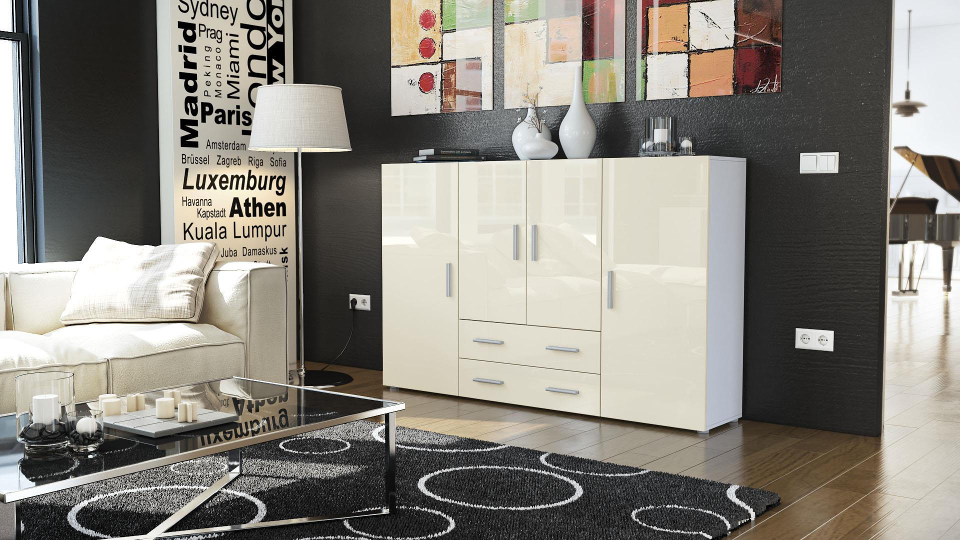 HIGHBOARD Nora Front in Creme Hochglanz - Creme, Holzwerkstoff (166/106/35cm) - Vladon