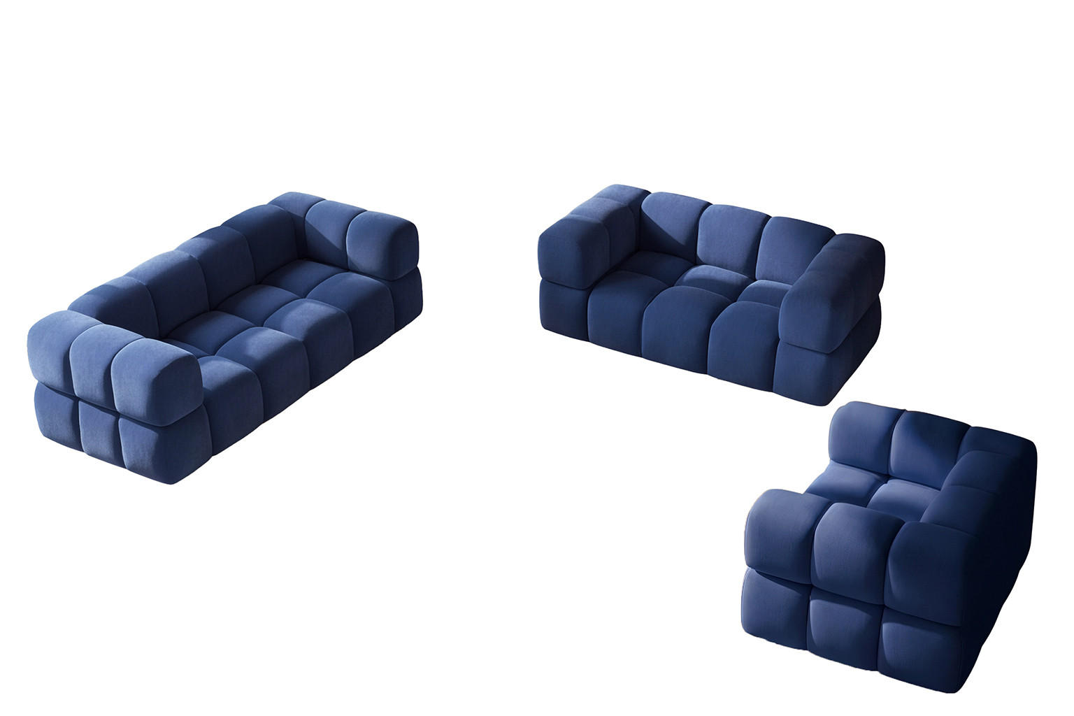 SOFAGARNITUR, Set 3+2+1, Veloursstoff Bluvel, Tintenblau, AVERRO 3+2+1 - Blau, Holz (240/70/96cm) - Kaiser Möbel