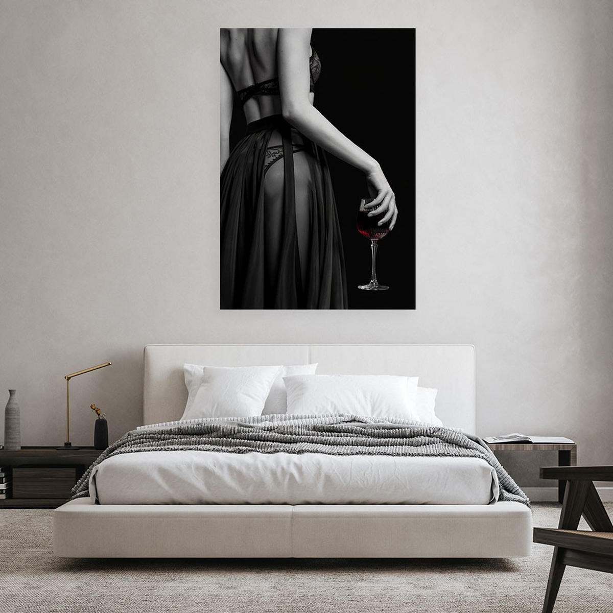 LEINWANDBILD Schöne Frau in Unterwäsche 80x120cm - Schwarz, Textil (80/120cm) - Feeby