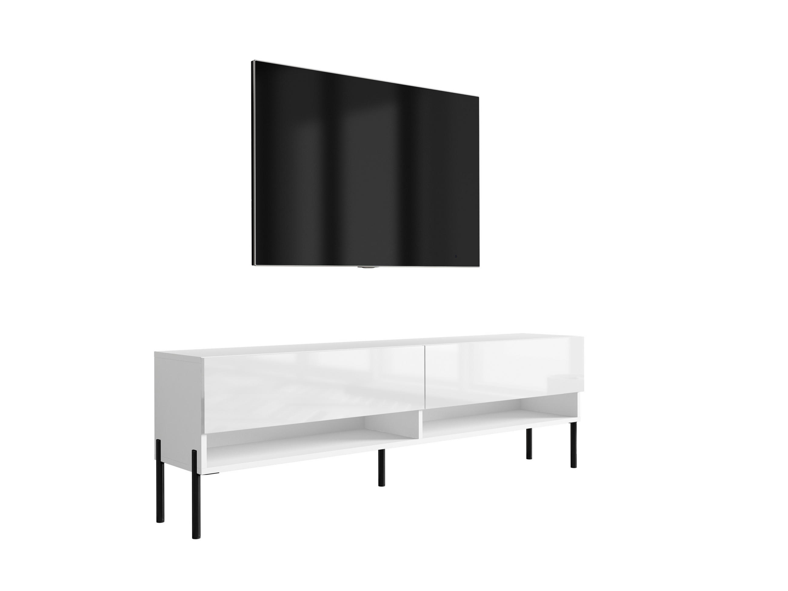 TV-LOWBOARD 170 cm Mattweiß / Hochglanzweiß, gerade schwarze Beine, 170 × 32 × 52 cm - Weiß, Holzwerkstoff (170/52/32cm) - 3XE LIVING