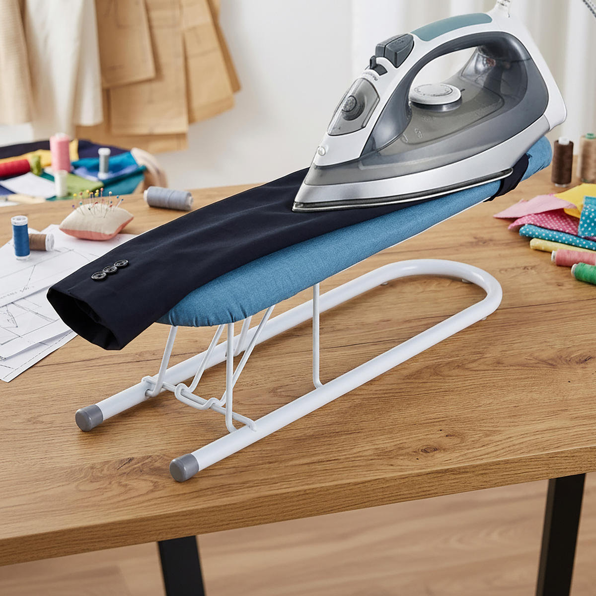 RUKÁVNIK Modrá biela skladací 52 cm - viacfarebná, kov/textil (52/12.5cm) - Relaxdays
