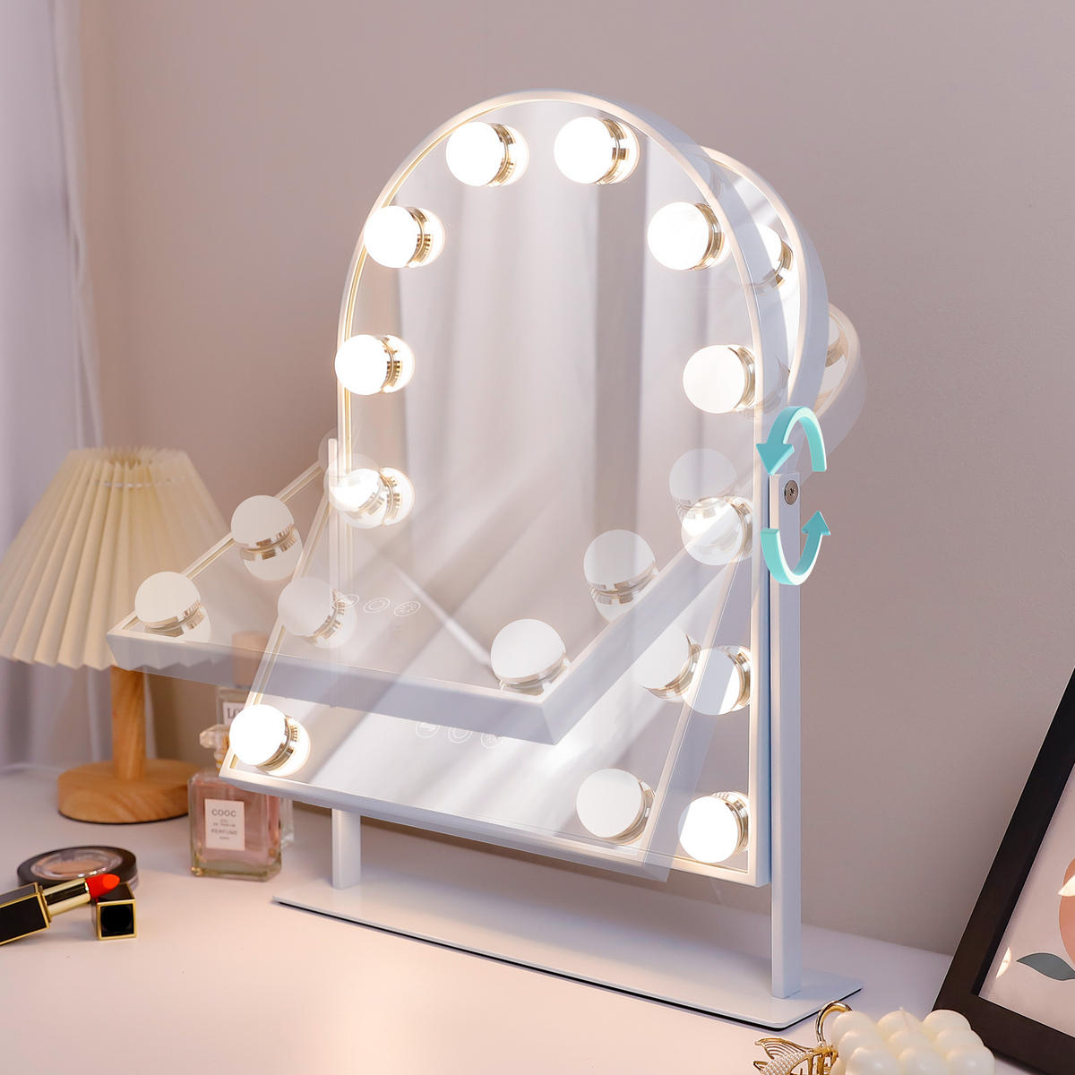 SCHMINKSPIEGEL mit Beleuchtung Gewölbter Weiß 30/41 cm - Weiß, Glas/Metall (30/41/3cm) - VANITII