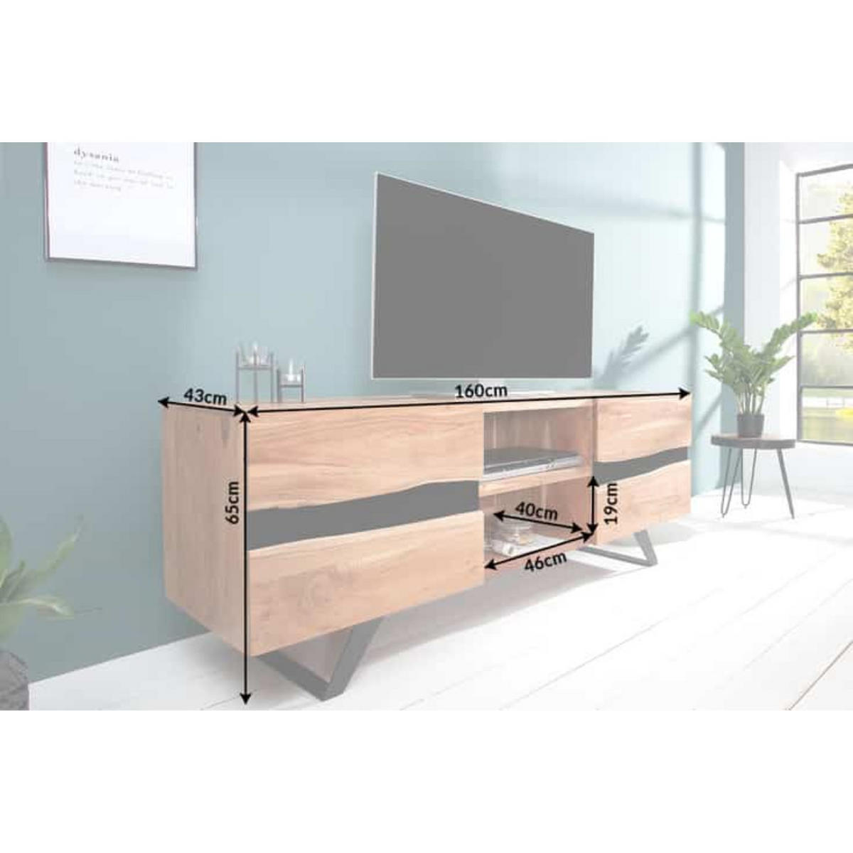 TV-LOWBOARD AMAZONAS Akazie 160cm - Schwarz/Braun, Holz/Metall (160/65/43cm) - riess-ambiente