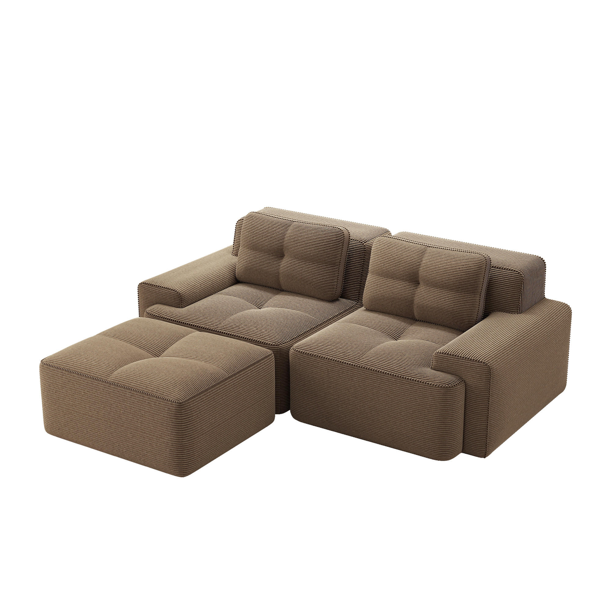 ECKSOFA aus Cord mit Tiefsitz & flexiblem Moduldesign, braun - Braun, Textil (177/204cm) - Luhomfu