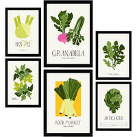 POSTER Set Mit 6 Lebensmittel Und Ernährungs Grünes Gemüse Natur Und Botanikdrucke Für Innenarchitektur A3 & A4 Schwarzer Rahmen - Schwarz, Papier (29/3cm) - Nacnic