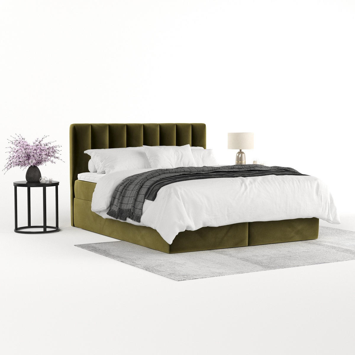 BOXBETT Lusso 180/200 cm Olivgrün im Kronos Stoff - Schwarz/Olivgrün, Holz/Holzwerkstoff (180/200cm) - AltaBeds