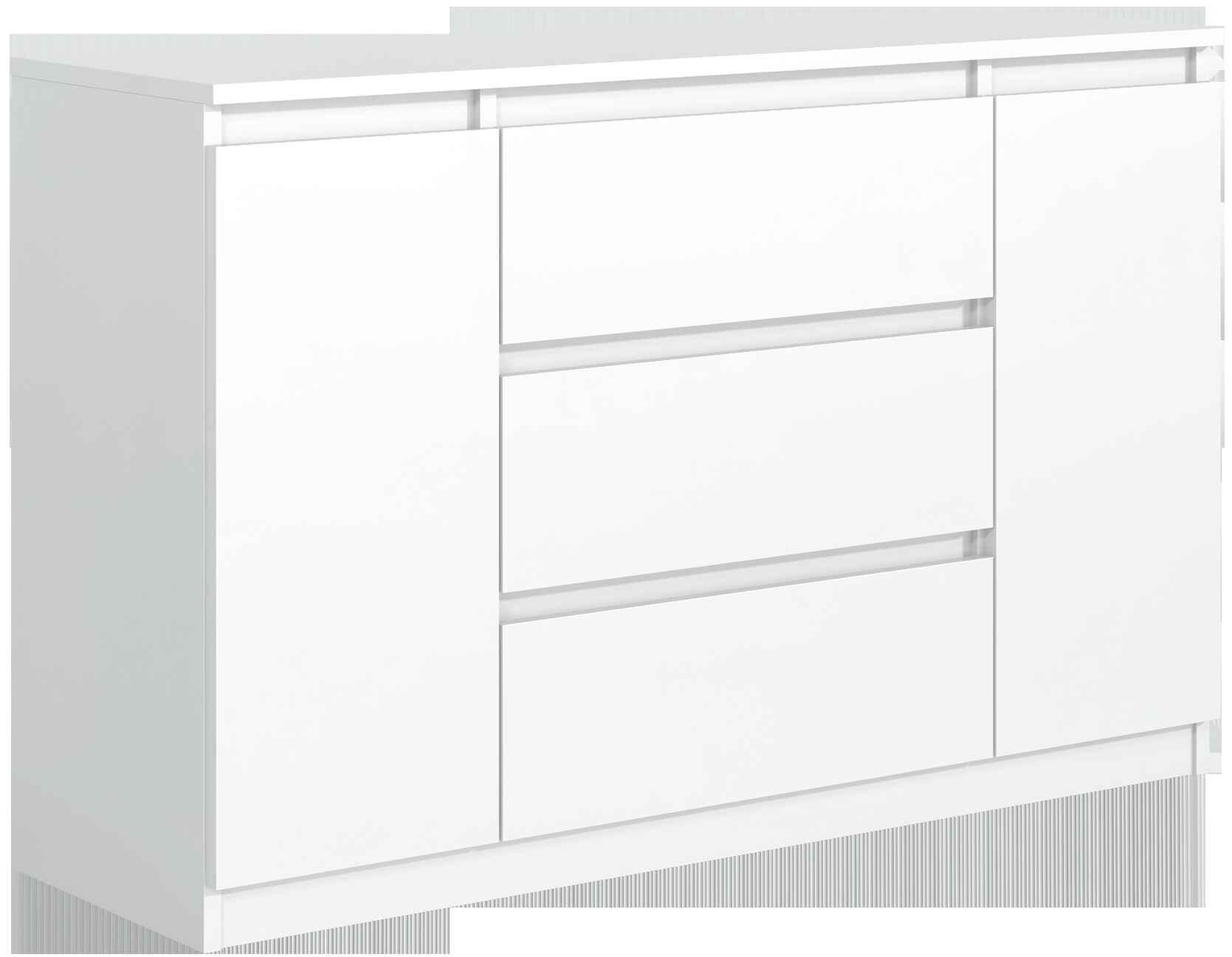 KOMMODE NUDO 138,5/78,2/39cm mit 3 Schubladen 2 Türen Weiß - Weiß, Holzwerkstoff (138.5/78.2/39cm) - MASSENO