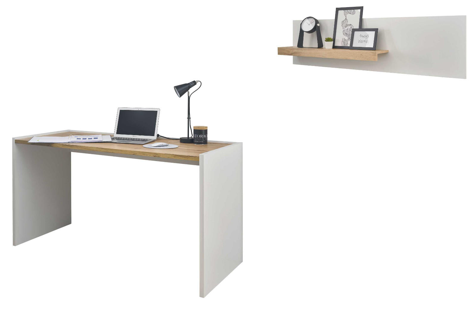 Furn.Design Schreibtischkombination Weiß, Eiche Wotan 62x180x143 cm