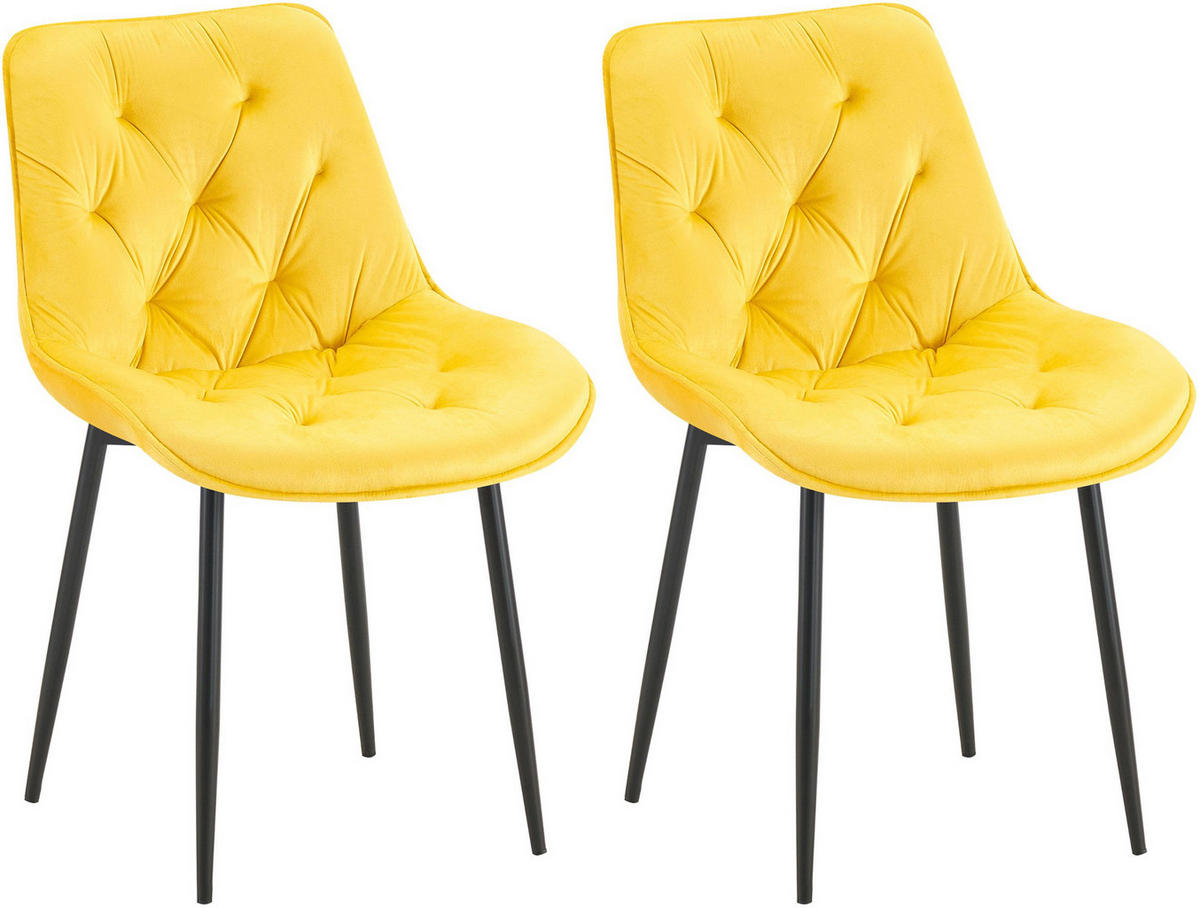 STUHL 2er Set Samt gelb - Gelb/Schwarz, Textil/Metall (52/84/59cm) - CLP