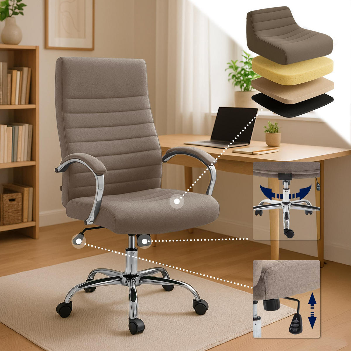 CHEFSESSEL Stoff Taupe - Taupe, Textil/Metall (60/110/68cm) - CLP