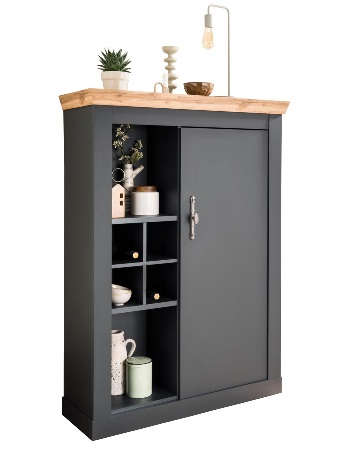 KOMMODE grau, Eiche Wotan, Landhaus 107 cm, Highboard mit Soft-Close - Silberfarben/Eiche Wotan, Holzwerkstoff/Kunststoff (107/146/38cm) - Furn.Design