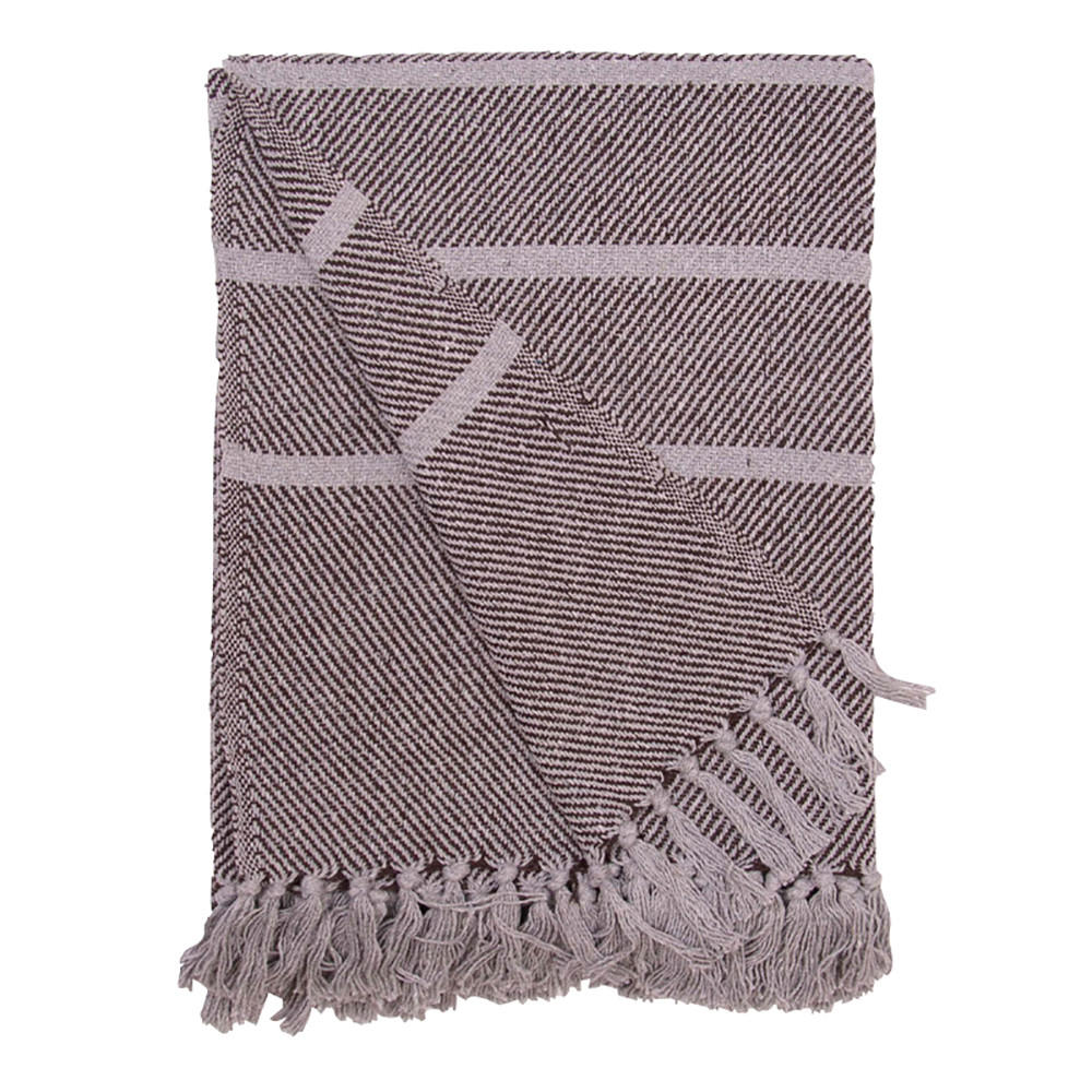 DECKE Streifen Design 130x180 cm, 100% Baumwolle, Grau/Kaffee - Grau, Textil (130/180cm) - Au Maison