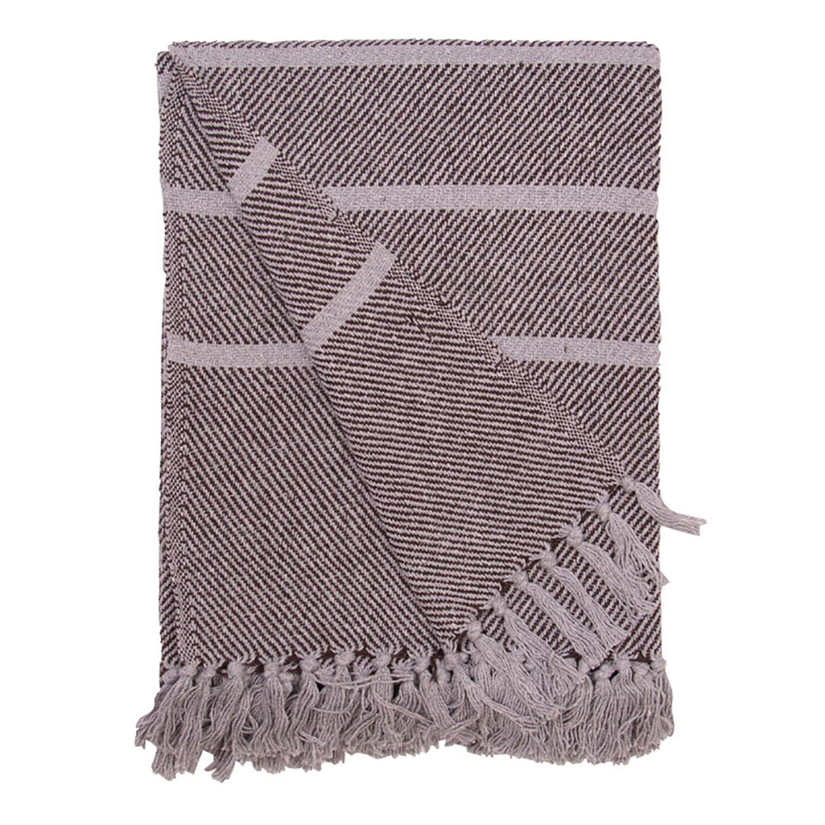 DECKE Streifen Design 130x180 cm, 100% Baumwolle, Grau/Kaffee - Grau, Textil (130/180cm) - Au Maison