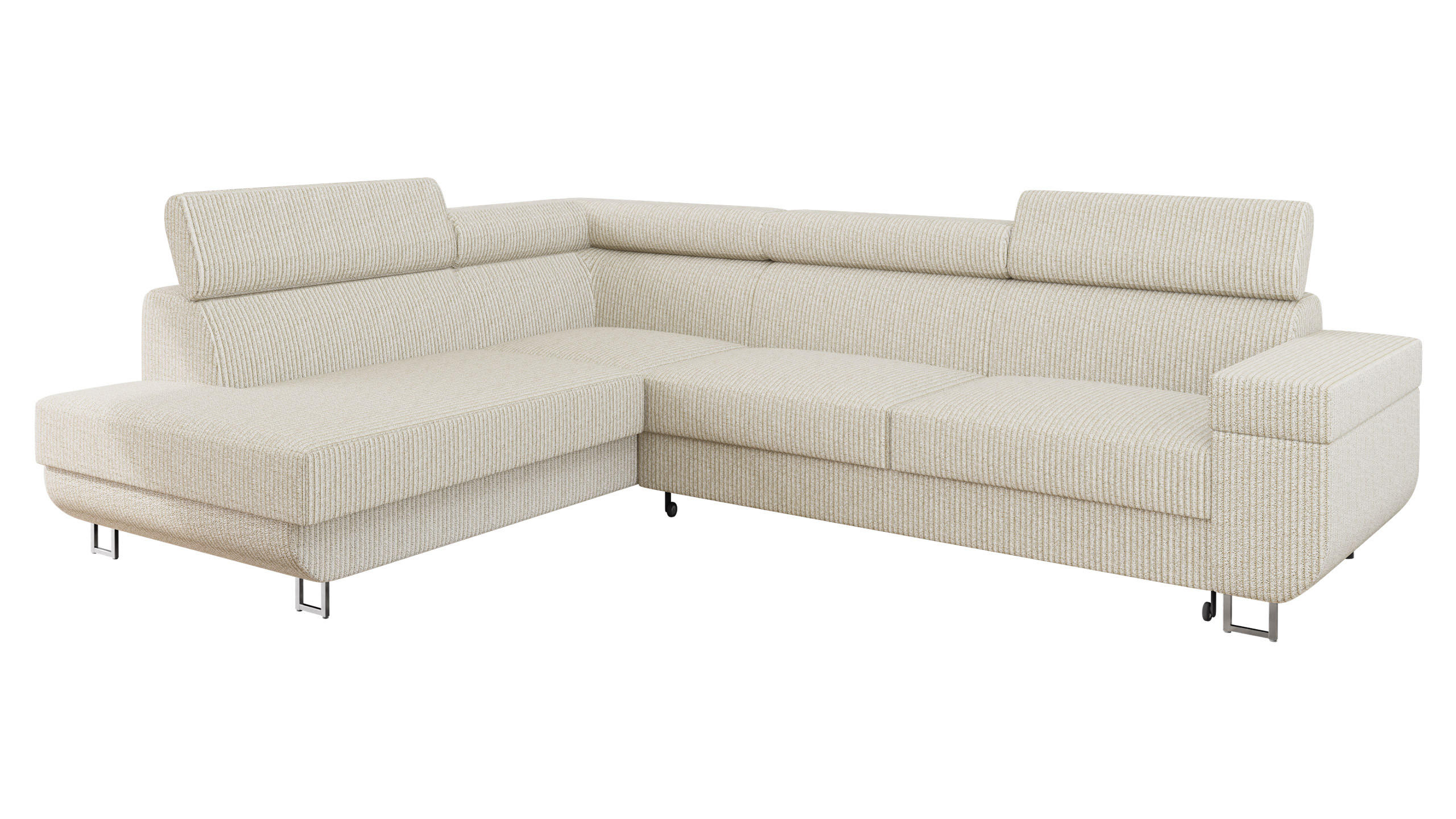 ECKSOFA Fonti Cord, Seite: Links - Beige, Holz/Textil (253/188cm) - MIRJAN24