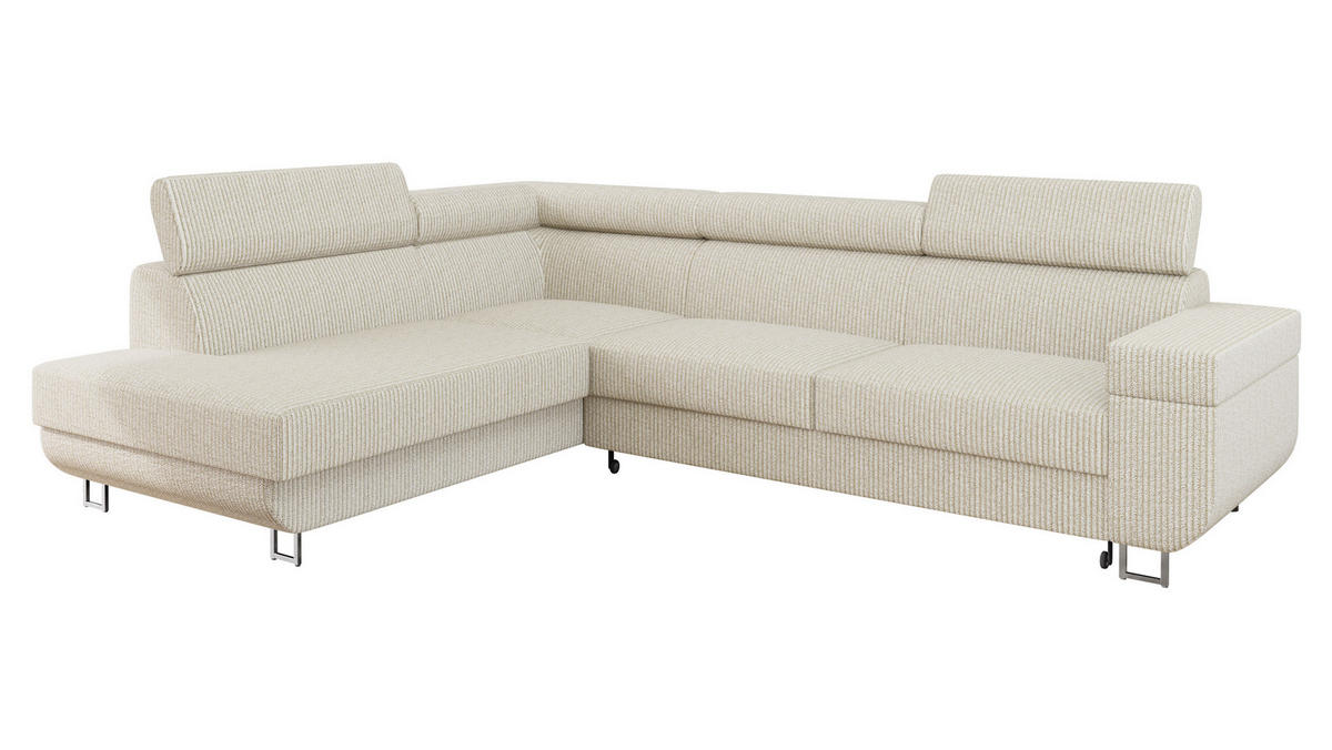 ECKSOFA Fonti Cord, Seite: Links - Beige, Holz/Textil (253/188cm) - MIRJAN24