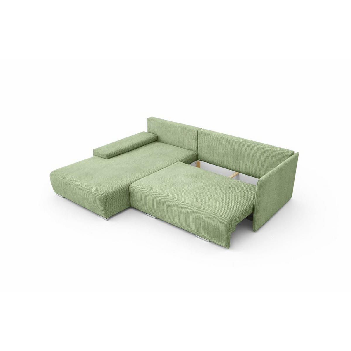 ECKSOFA L-Form Schlaffunktion Livorno Cord-Stoff Hellgrün Links - Chromfarben/Schwarz, Holz/Kunststoff (246/188cm) - Kaiser Möbel