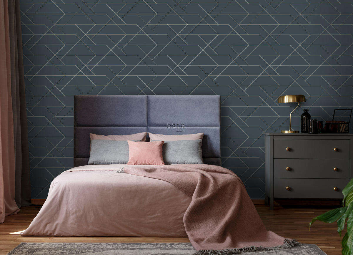 TAPETE grafische Linien 53 cm x 10.05 m - Goldfarben, Papier (53/1000cm) - ESTAhome