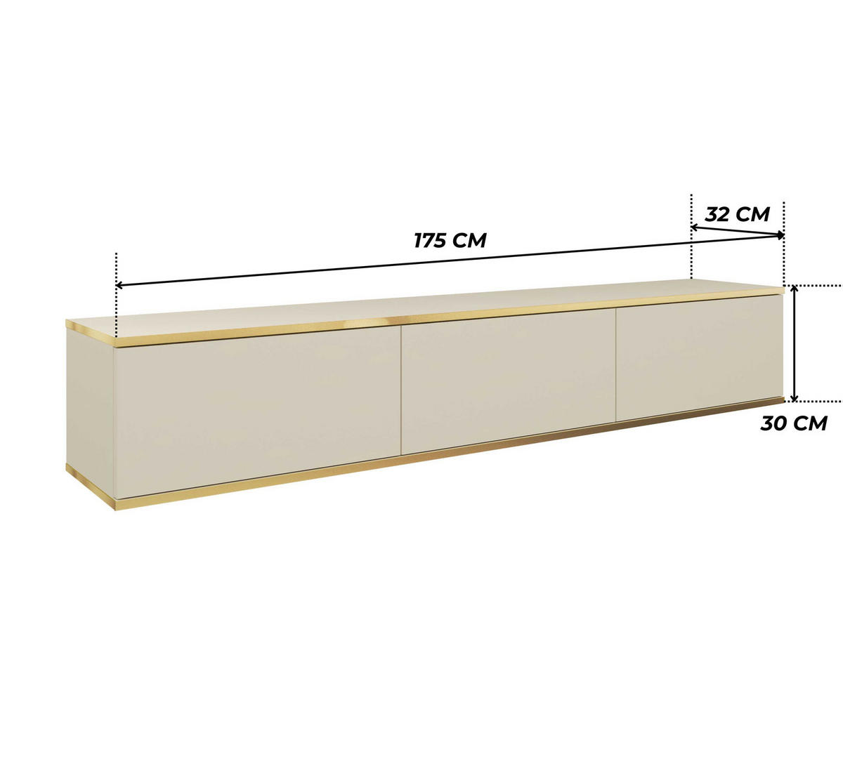 TV-LOWBOARD FORNO (Beige, Goldene Details, 3 Türen, 175 cm) - Beige, Holz/Holzwerkstoff (175/30/32cm) - Ravio