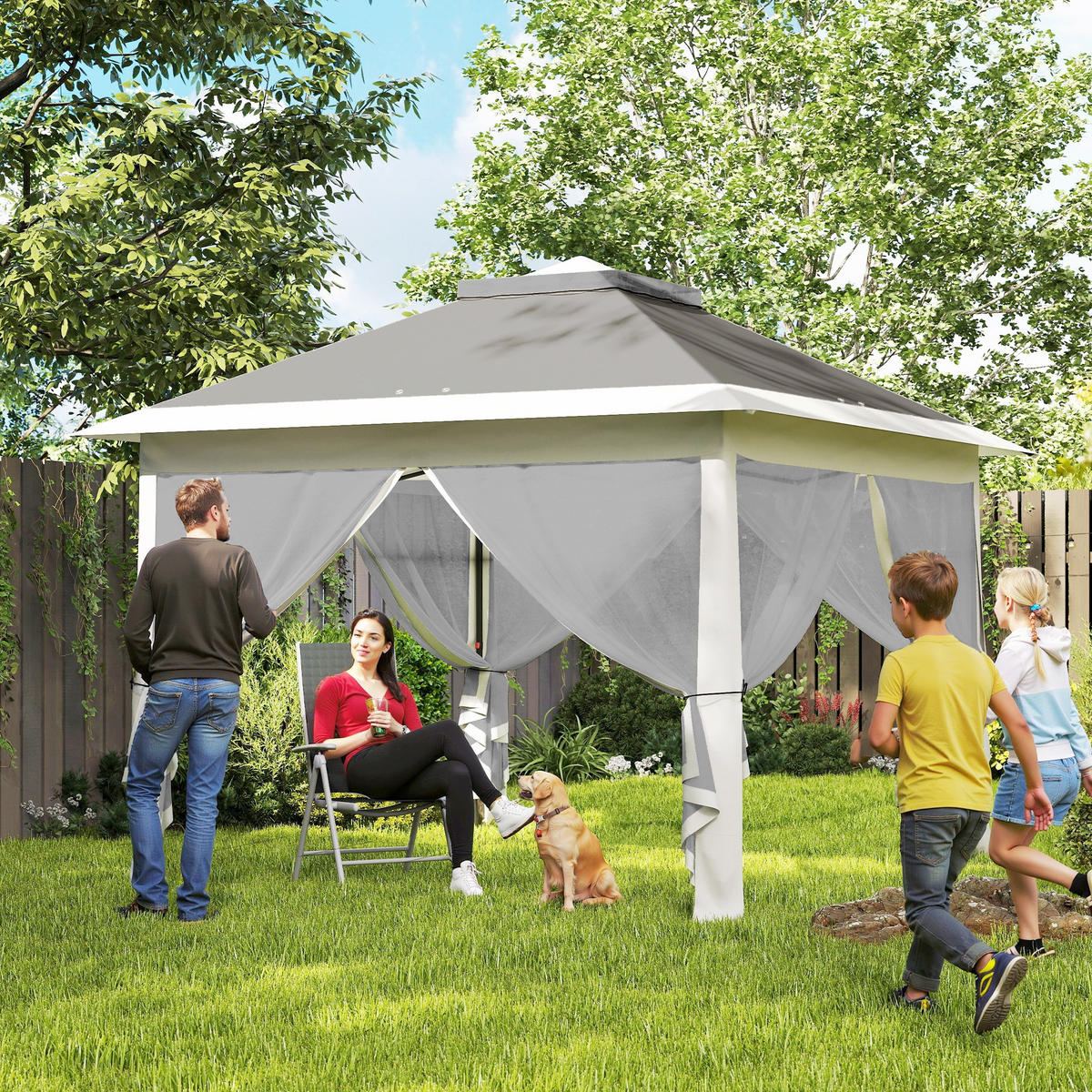 PAVILLON 3,3x3,3m, wasserabweisend Stabil Winterfest Pop-up Faltpavillon Grau - Dunkelgrau, Metall (330/288/330cm) - Outsunny