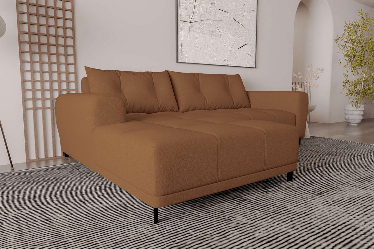 ECKSOFA Massimo Strukturstoff Rostfarben inkl. Schlaffunktion Links - Rostfarben/Schwarz, Textil/Metall (246/177cm) - 99rooms