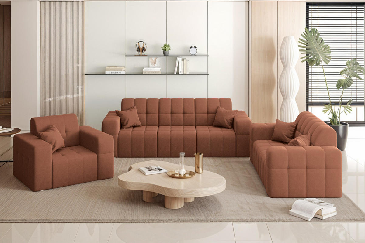 SITZGARNITUR NIMES 3-2-1 Stoff Portland Kupfer - Kupferfarben, Holz/Textil (92/82/245cm) - Kaiser Möbel