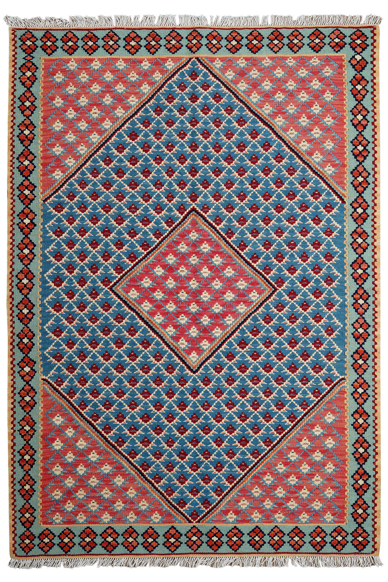 HANDWEBTEPPICH Kelim Senneh Blau 156/107 cm Schurwolle - Blau, Textil (107/156cm) - Looma