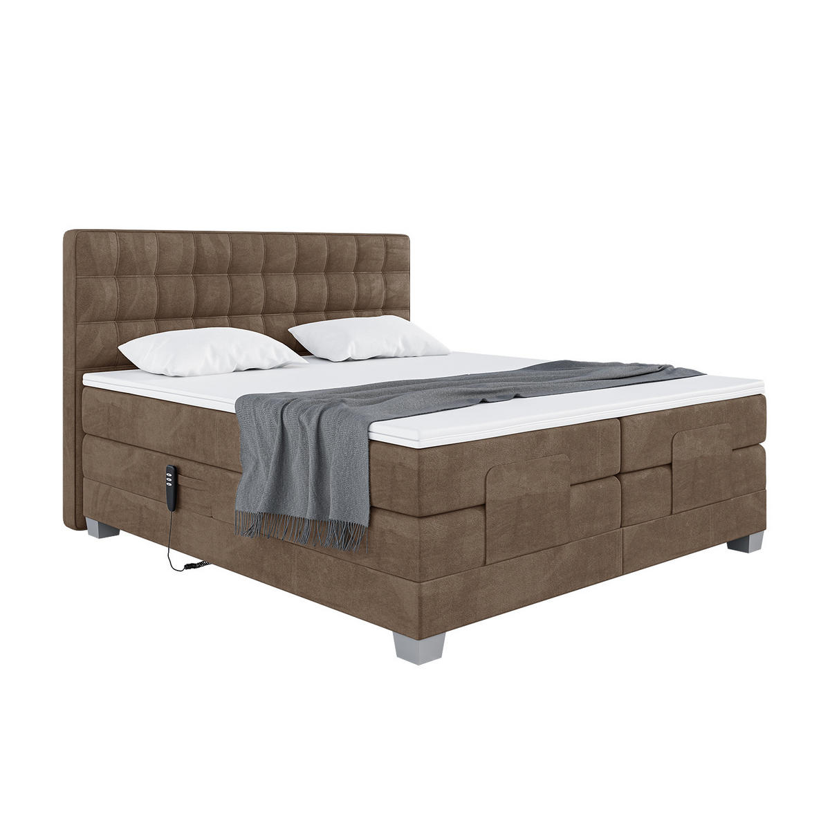 BOXSPRINGBETT Edison - Silberfarben/Braun, Textil (180/200cm) - Meblini