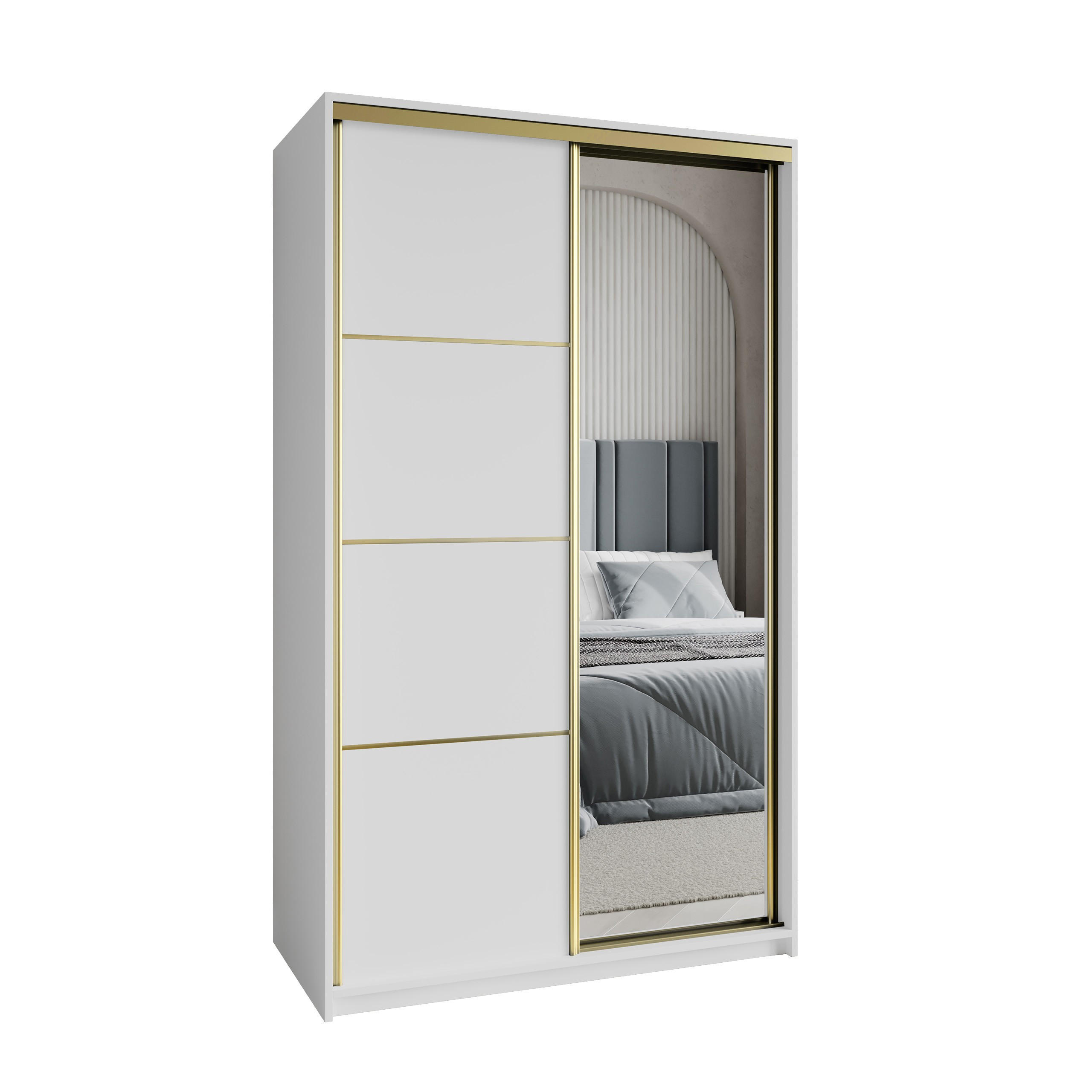 SCHWEBETÜRENSCHRANK VARO 120/205/60 cm 2-türig mit Spiegel Weiß - Weiß, Holzwerkstoff (120/205/60cm) - MASSENO