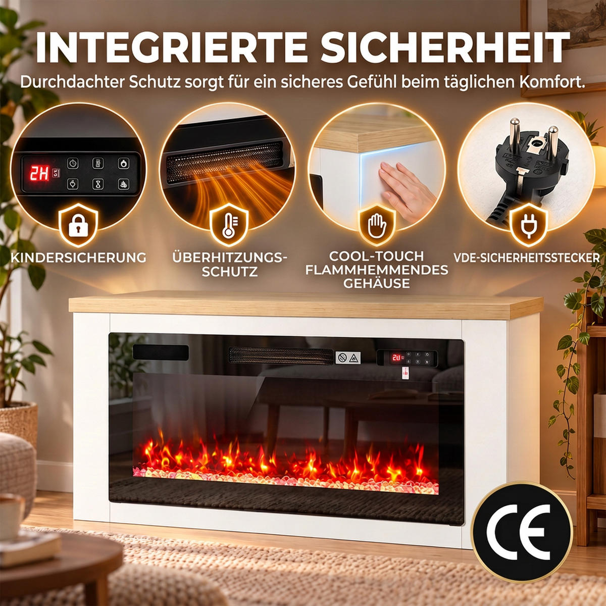 ELEKTROKAMIN Spanplatte Stahl Weiß - Weiß, Holzwerkstoff (30/60/114cm) - HOMCOM
