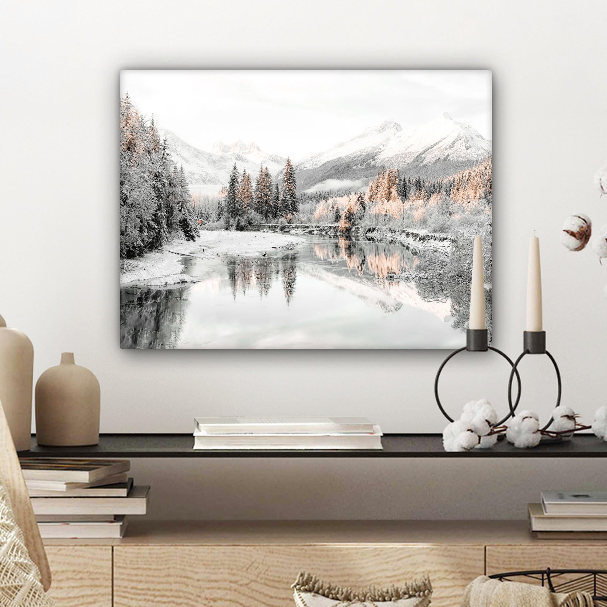 LEINWANDBILD Natur - Winter - Bäume - Berge - Schnee 40x30 cm - Weiß Hochglanz, Textil (40/30cm) - MuchoWow
