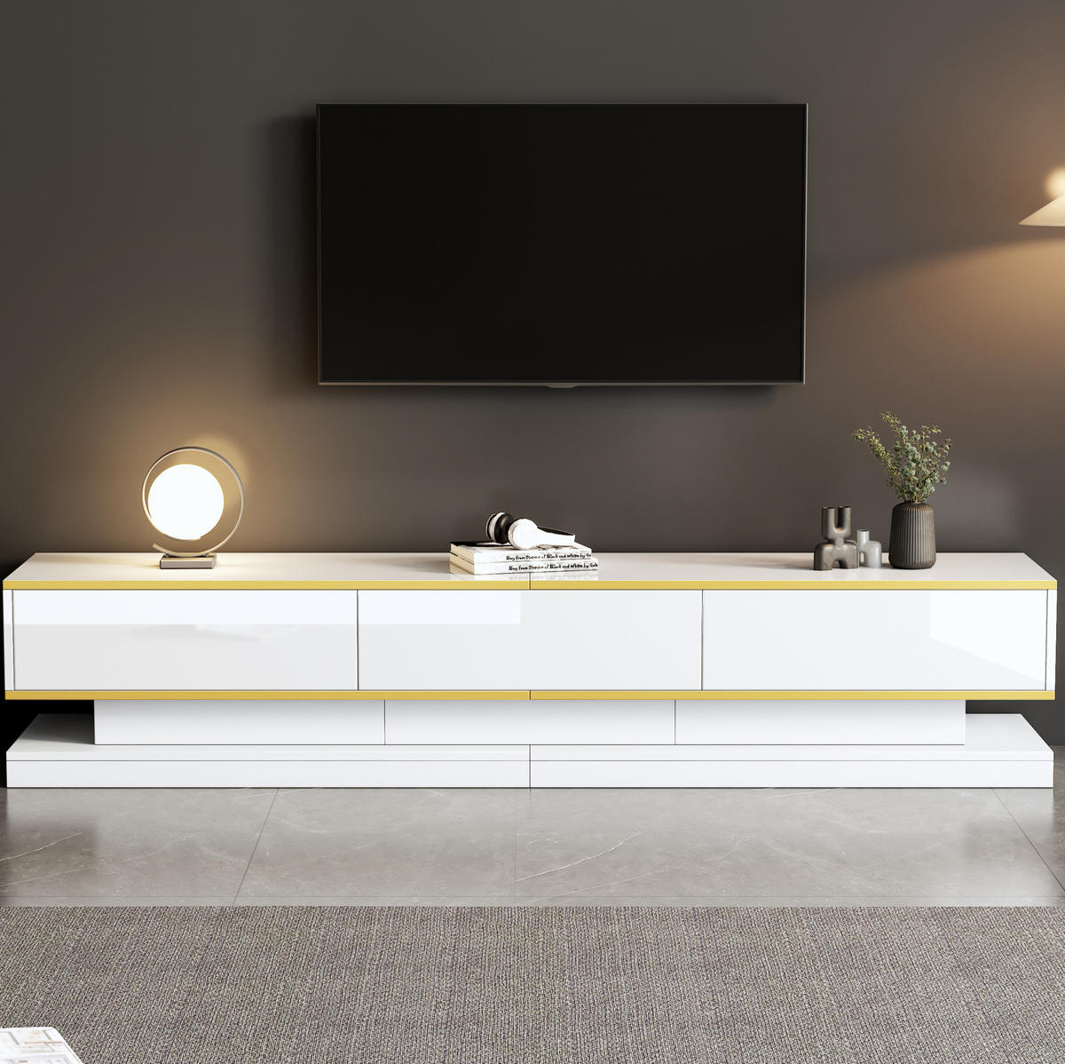 TV-ELEMENT mit 3 Schubladen 200 x 40 x 40 cm Hochglanz Weiß - Weiß, Holzwerkstoff (40/40/200cm) - Beauniv