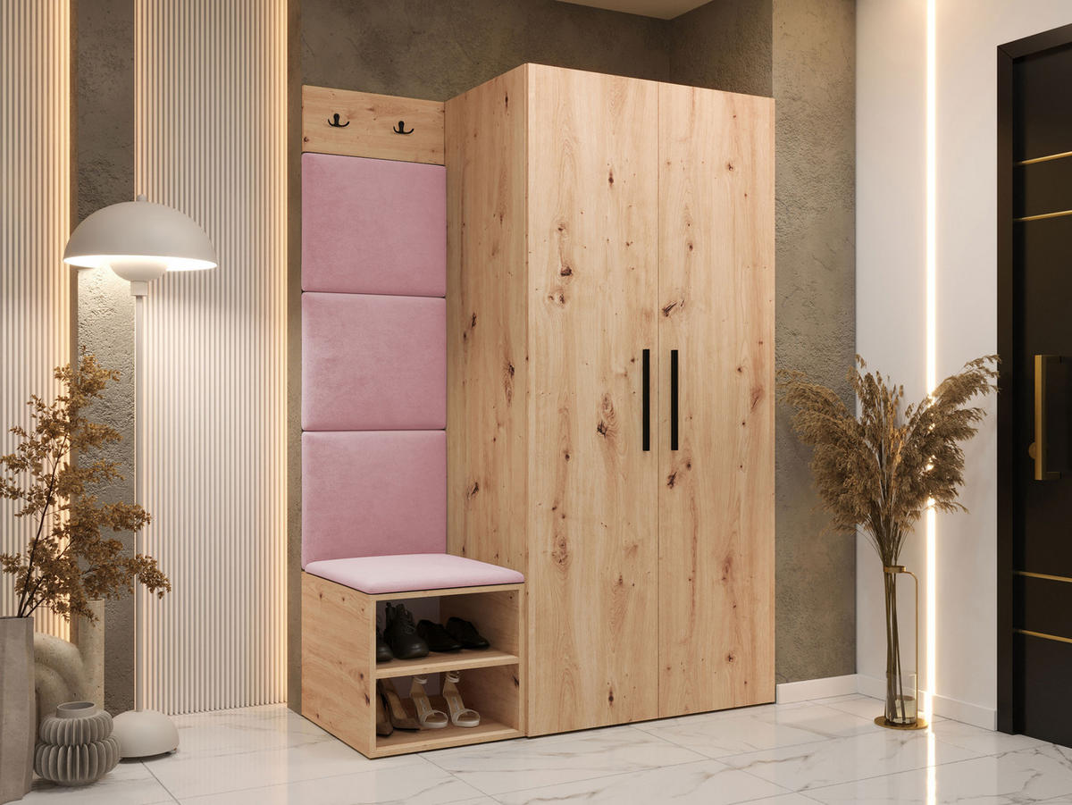 GARDEROBEN-SET Medi IV - Hellrosa/Schwarz, Holzwerkstoff/Kunststoff (80/191/50cm) - MIRJAN24