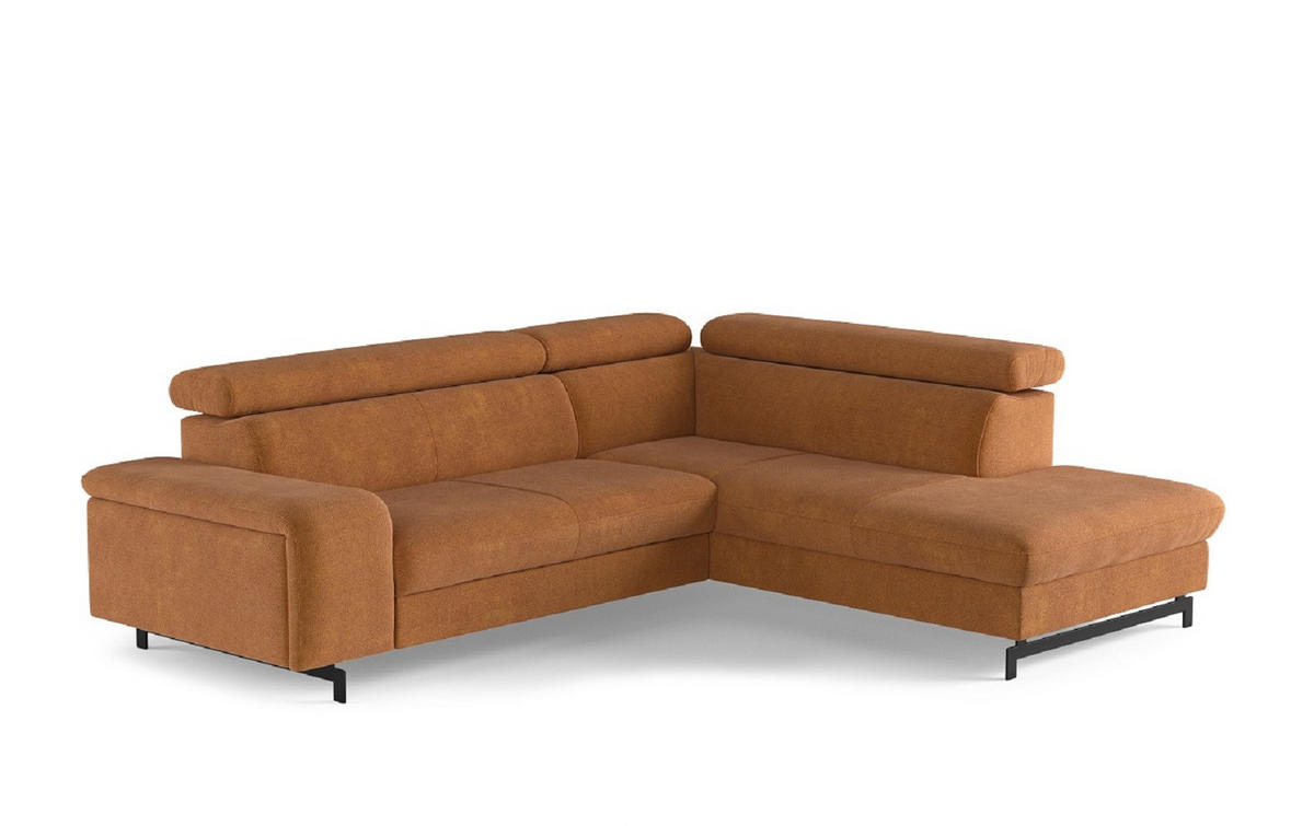 ECKSOFA mit Schlaffunktion und Bettkasten - Cognac/Schwarz, Kunststoff/Textil (215/262cm) - Cotta