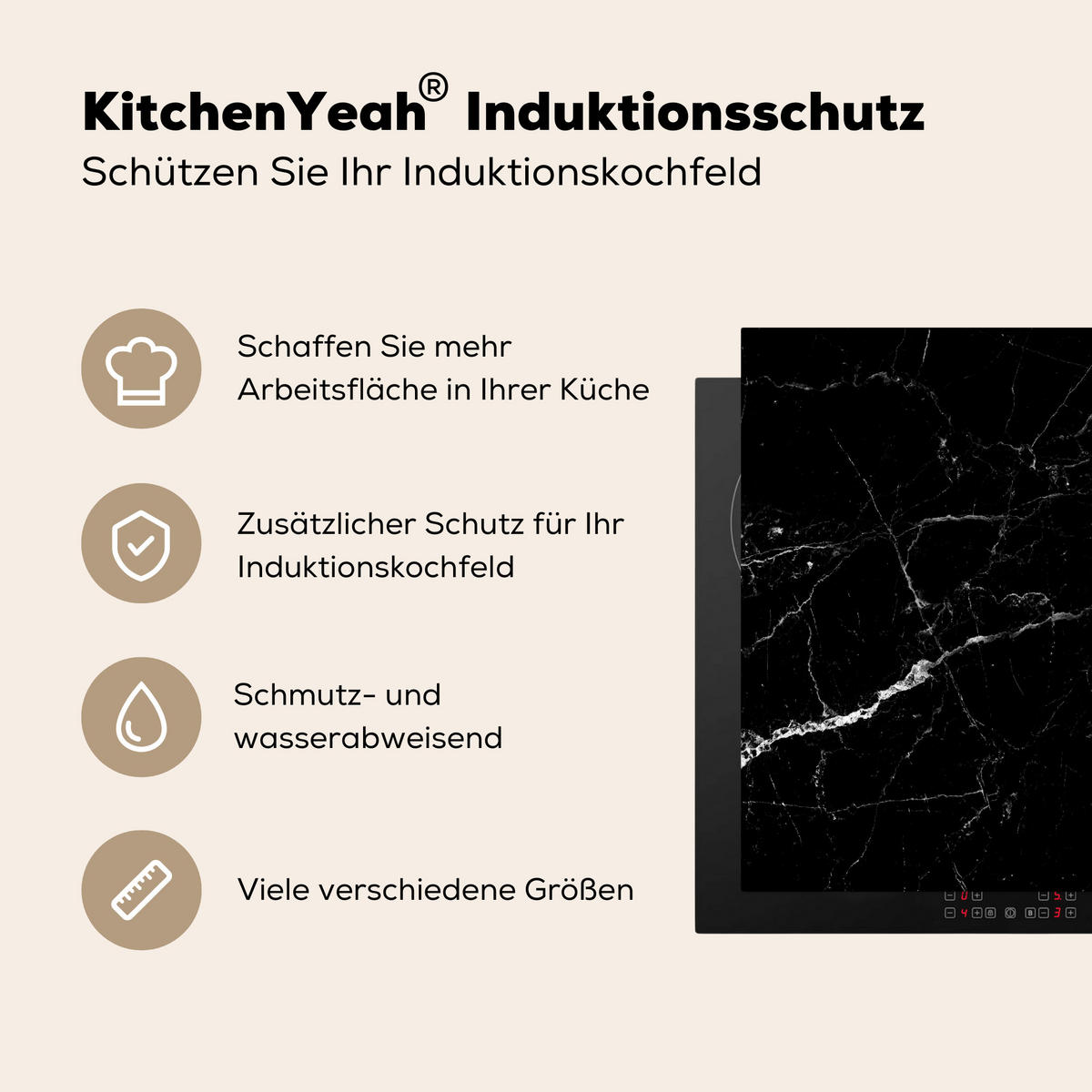 HERDABDECKPLATTE Marmoroptik - Schwarz - Luxus 78x78 cm - Grau, Kunststoff (78/0.2/78cm) - MuchoWow