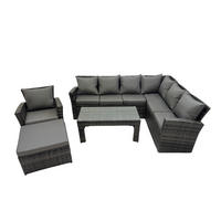 LOUNGEGARNITUR mit Couchtisch Sofa,Hocker Polyrattan Dunkelgrau 8-Sitzer - Dunkelgrau/Grau, Glas/Kunststoff - Fimous