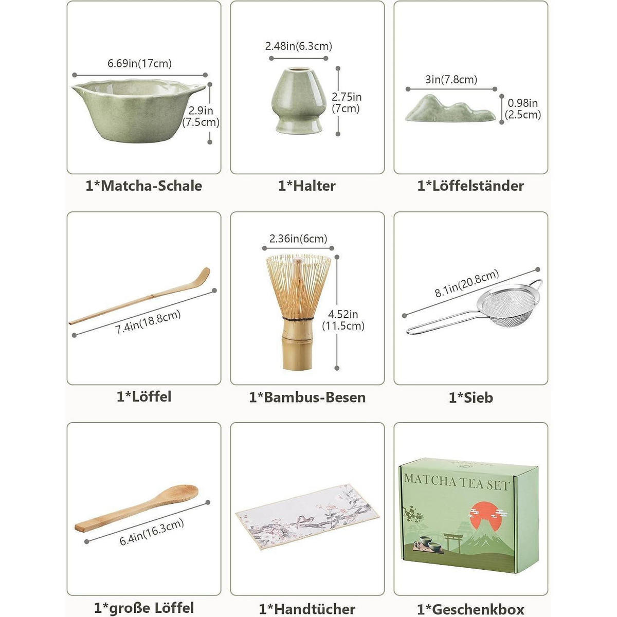 MATCHA Set 8-teiliges Set Keramik Bambus Grün - Grün, Keramik (115/78/208cm)