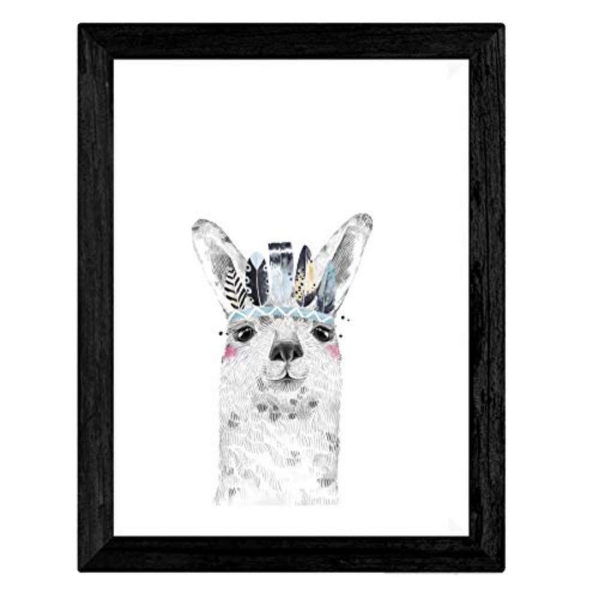 POSTER Set mit 4 „Tiere mit Federn und Blumen“ A3 Schwarzer Rahmen - Schwarz, Papier (29.7/3cm) - Nacnic