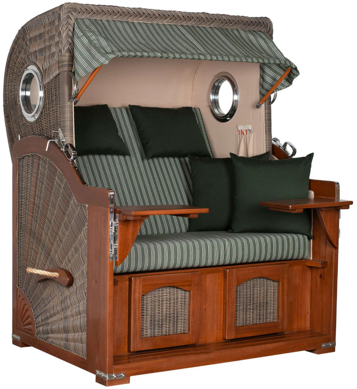 STRANDKORB 2-Sitzer Düne Mahagoni 504 - Braun/Grün, Holz (125/170/80cm) - Mr. Deko