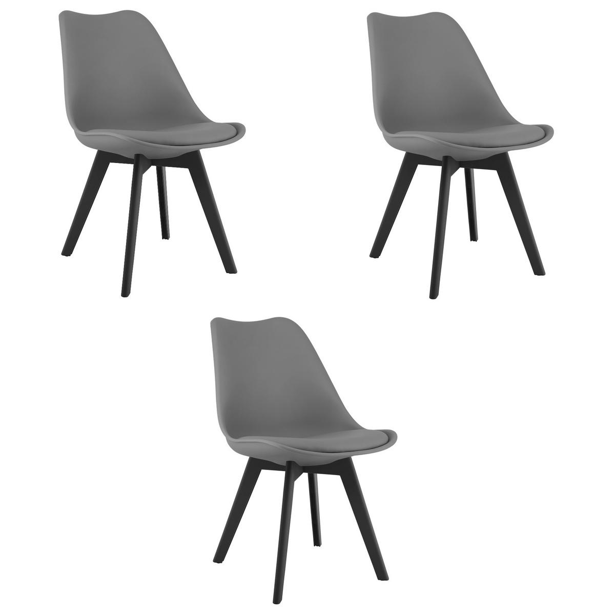 ESSZIMMERSTUHL 3-er Set RIKX Graphitsitz, schwarze Beine - Graphitfarben/Schwarz, Kunststoff (49/82/43cm) - Valora