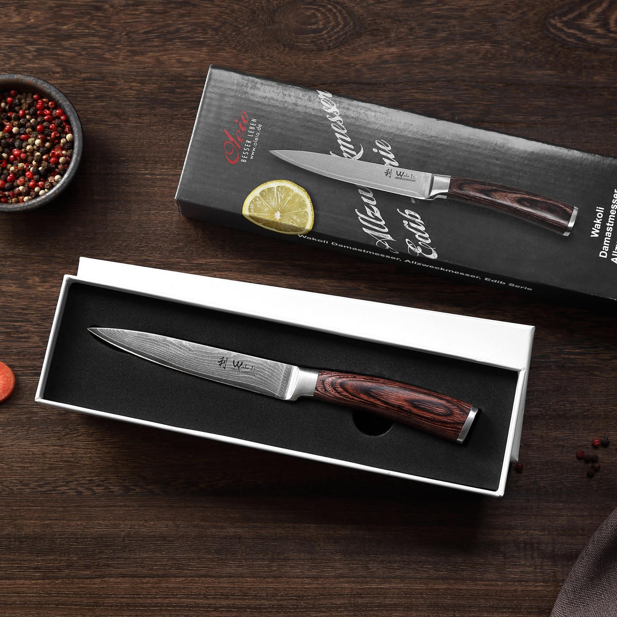 ALLZWECKMESSER Edib Damast - Braun, Holz/Metall (24cm) - Wakoli