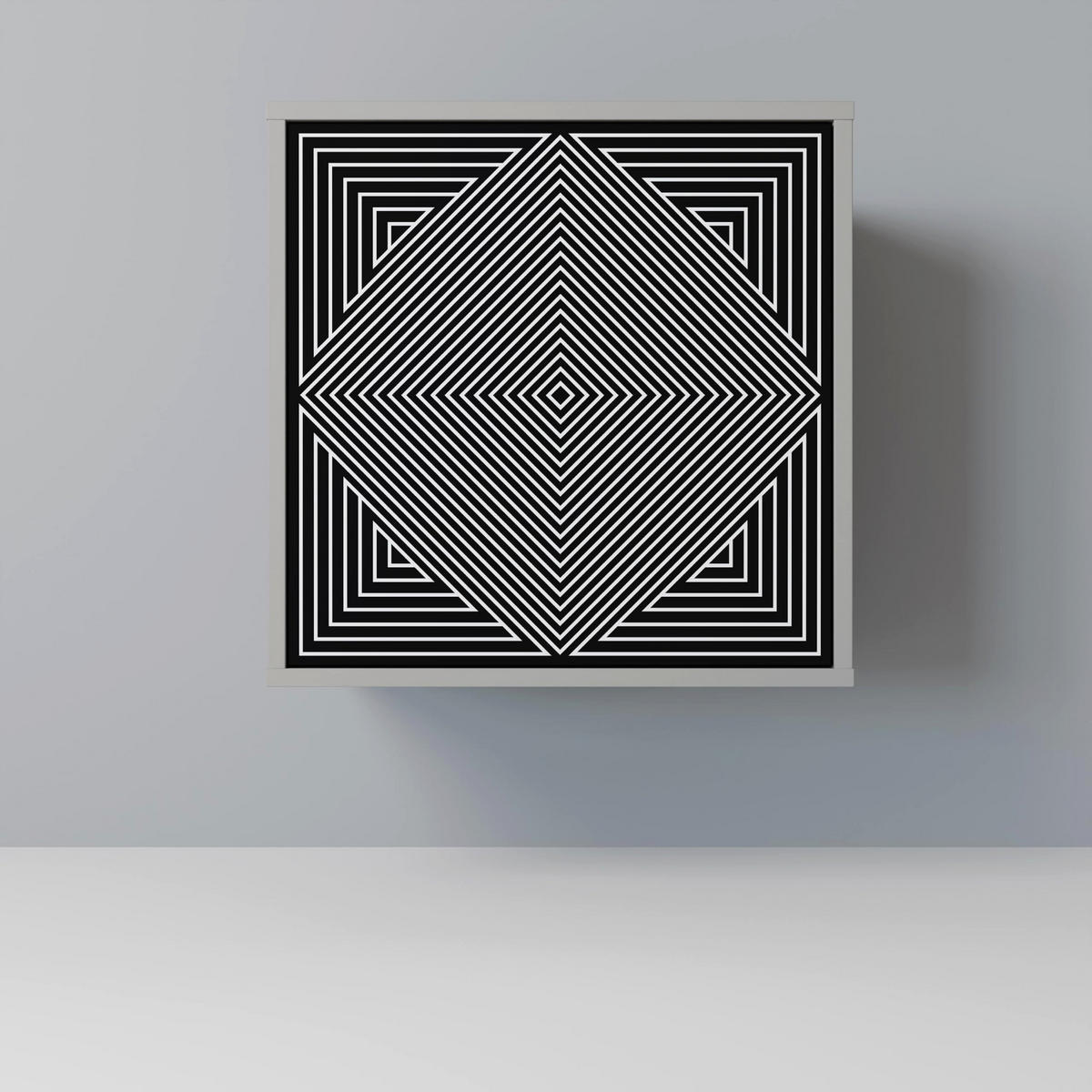 SIDEBOARD POLYGON ILLUSION, Grau, 57,5x42x75,5 cm, Goldfarbene Metallfüße - Goldfarben/Multicolor, Holzwerkstoff/Metall (57.5/75.5/42cm) - SpaceRebels