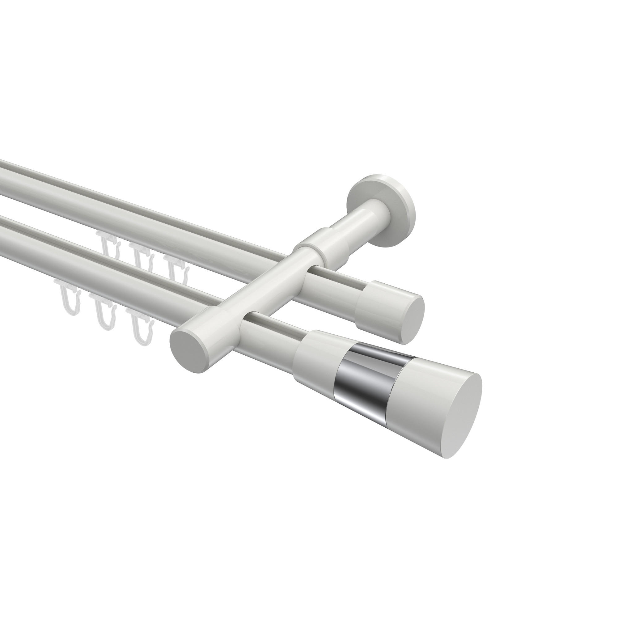 INNENLAUF-GARDINENSTANGEN-SET Prestige Tanara 400 cm (geteilt in 2 x 200 cm), 2-läufig, 20 mm Ø Weiß - Chromfarben/Schwarz, Metall (400cm) - INTERDECO