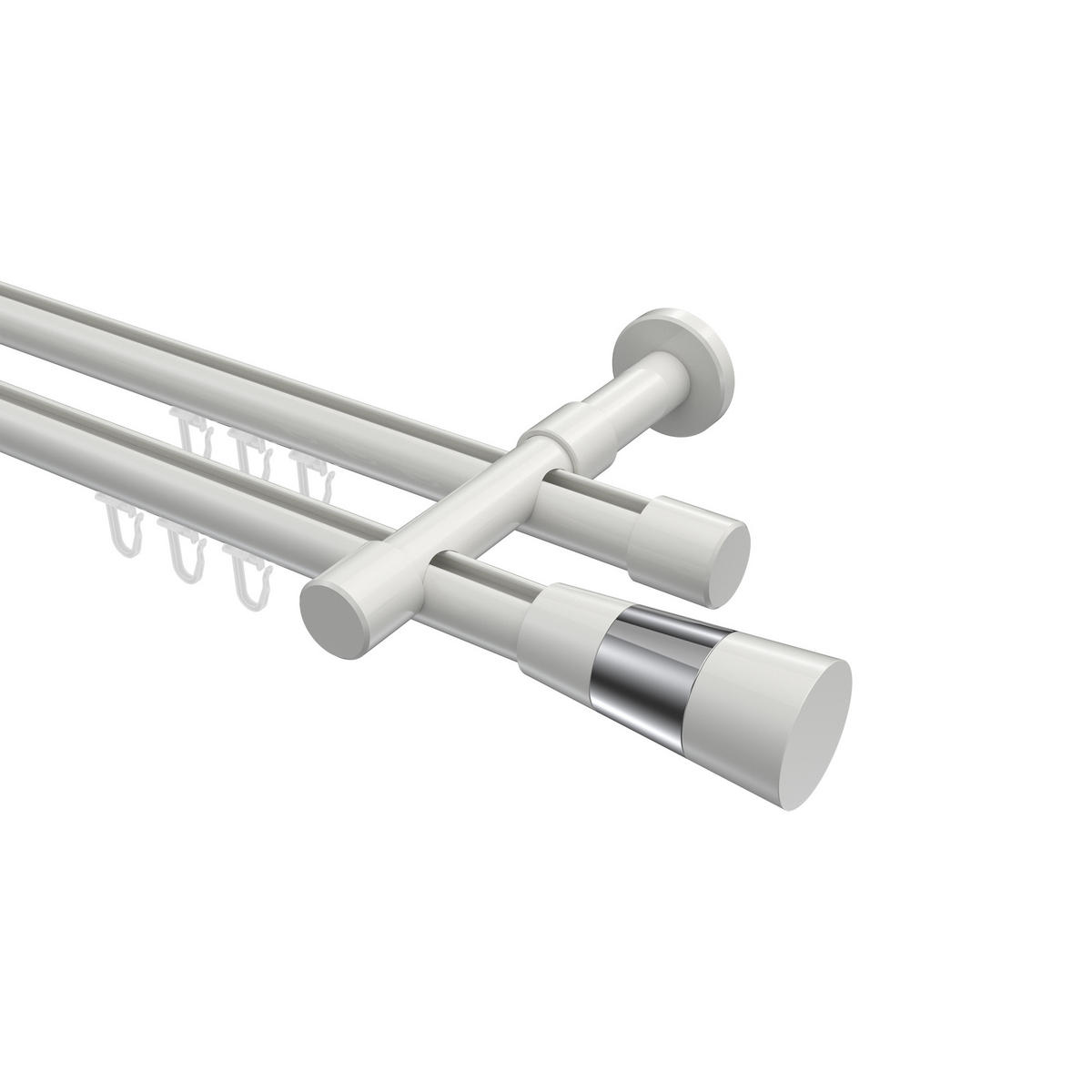 INNENLAUF-GARDINENSTANGEN-SET Prestige Tanara 240 cm (geteilt in 2 x 120 cm), 2-läufig, 20 mm Ø Weiß - Chromfarben/Schwarz, Metall (240cm) - INTERDECO
